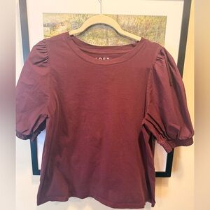 LOFT Burgundy Puff Sleeve Tee